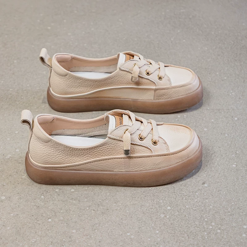 women off white genuine leather platform lace up sneakers real shot image