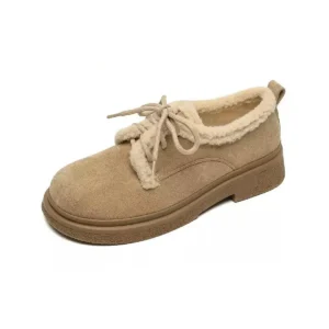 Ladies low heel lace-up snow boots, warm short hair lined PU winter footwear